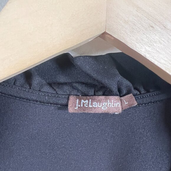 J. Mclaughlin Durham Ruffle Neck Top Size Large Black Catalina Cloth Travel Work - Picture 3 of 9